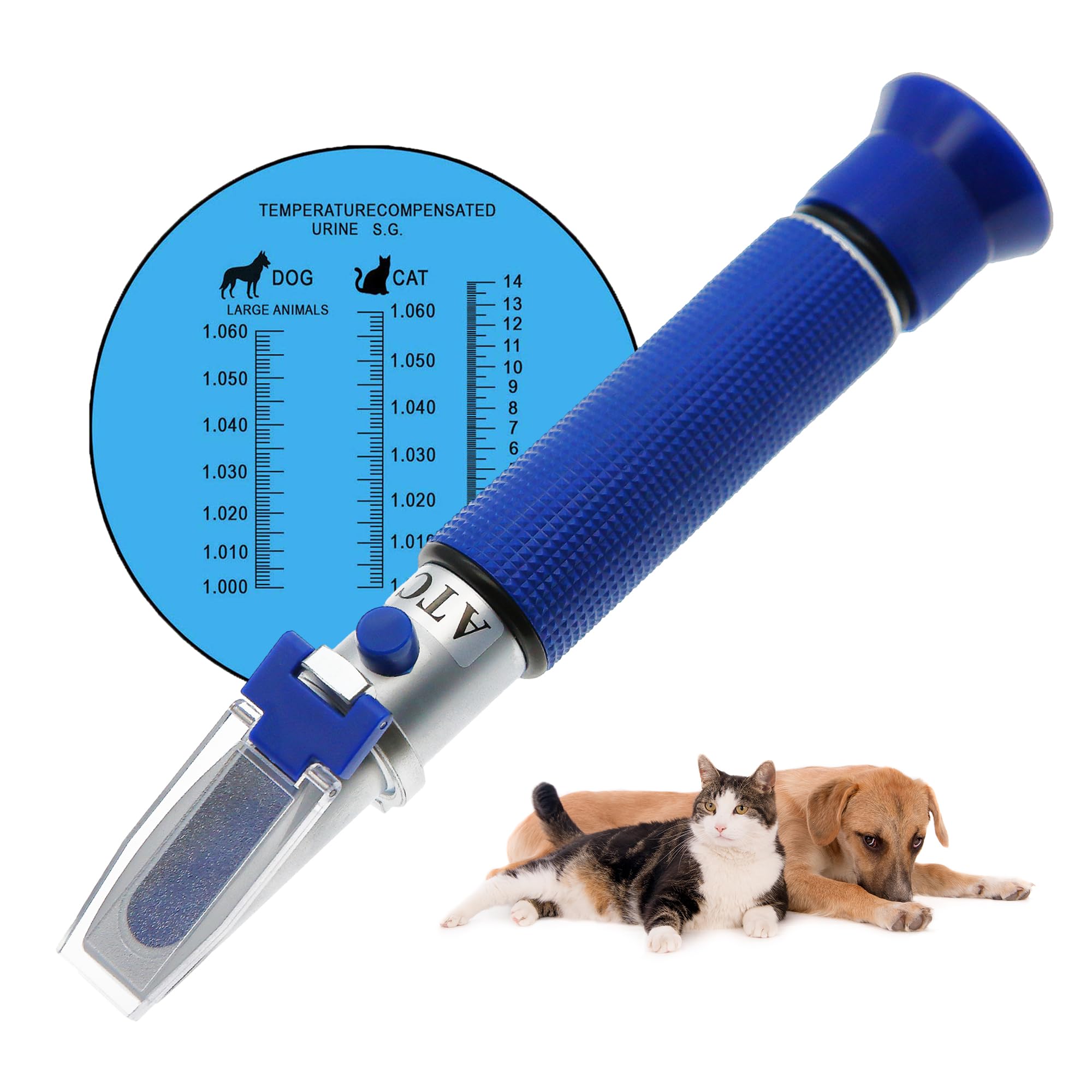 Photo 1 of AMTAST Veterinary Refractometer Urine Gravity 1.000-1.060 Pet Urine Refractometer with ATC Hand Held Serum Protein Refractometer for Cat Dog, Made of Copper Not Cheap Aluminum (Model AMR016)