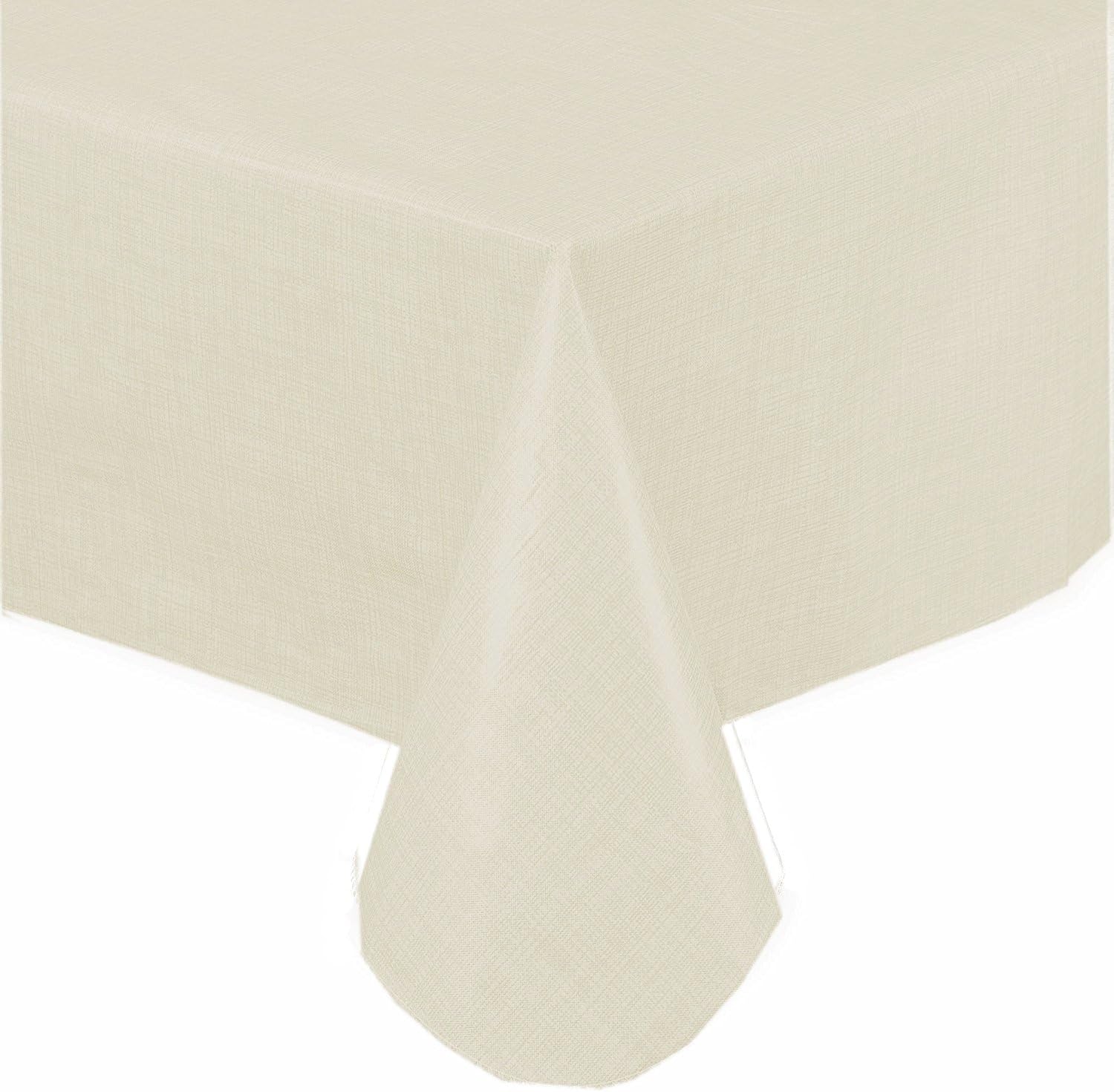 Home Bargains Plus Premium Solid Color Vinyl Flannel Backed Tablecloth 60 x 84 Inch Oblong, Ivory