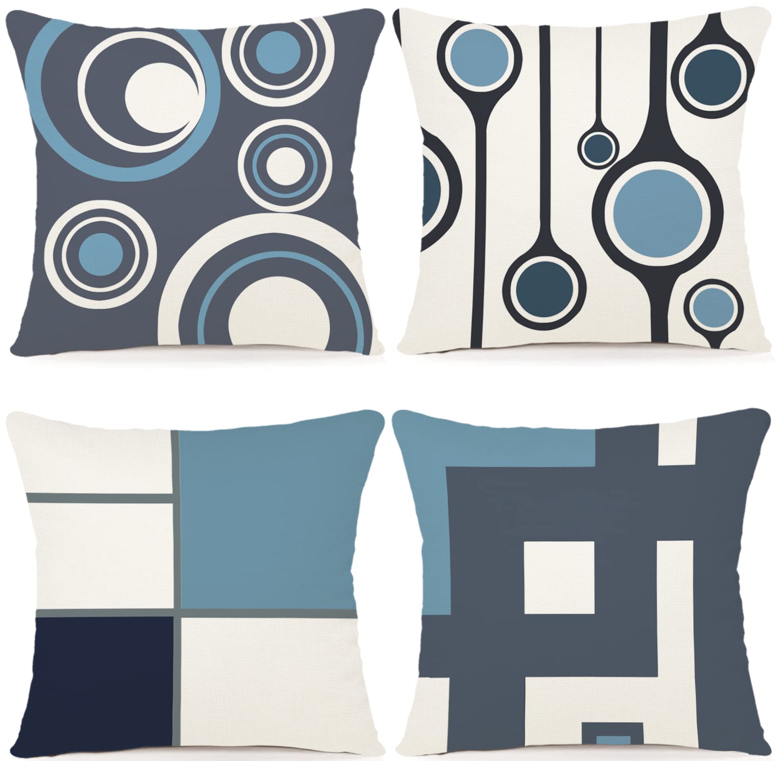 ZWJD Cushion Covers 50 x 50 cm, Set of 4 Outdoor Decorative Linen Cushions with Geometric Pattern for Sofa, Living Room, A014-20