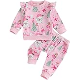BemeyourBBs Fall Winter Toddler Baby Girl Clothes Cute Print Ruffle Shirt Top Pants Set 2 Piece Newborn Infant Girl Outfit