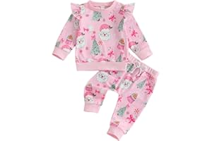 BemeyourBBs Fall Winter Toddler Baby Girl Clothes Cute Print Ruffle Shirt Top Pants Set 2 Piece Newborn Infant Girl Outfit