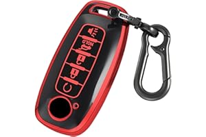 Kirsnda Key fob Cover case with Metal Keychain Compatible with Nissan,Soft TPU Protection Key Shell/Skin,5 Buttons Compatible with 2023 2024 Pathfinder Rogue Remote Key(Red)