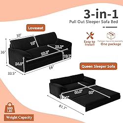 66-Inch Queen Size Convertible Sleeper Sofa