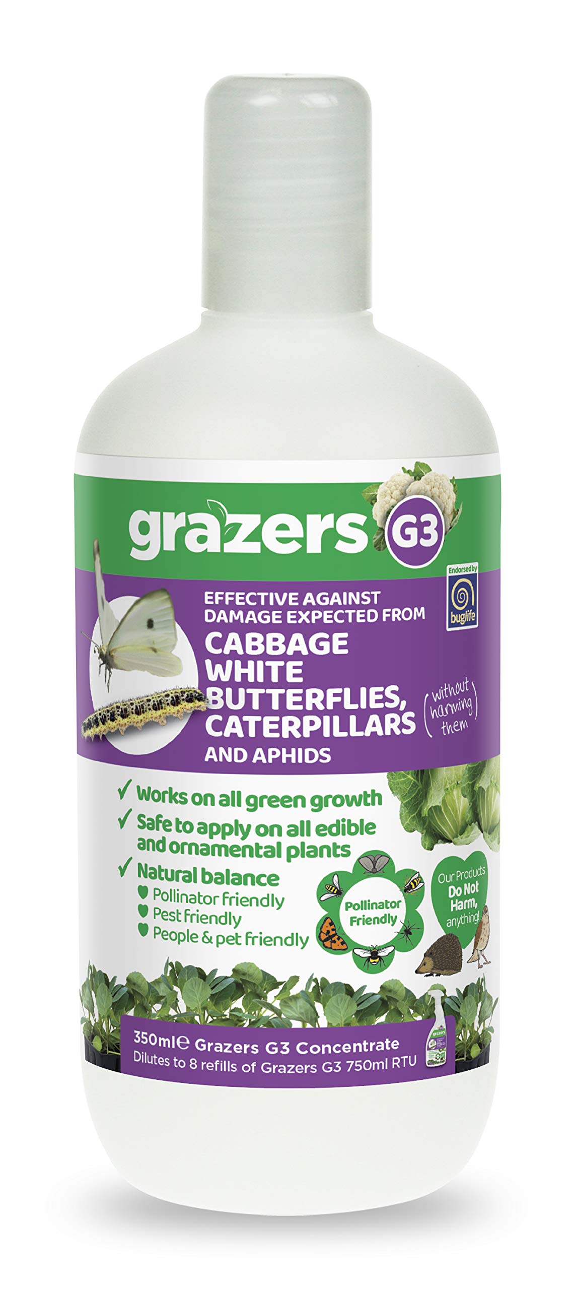 Grazers ltd GRAZERS G3 Effective Against Damage from Cabbage White Butterfly, Caterpillar, Aphid and Other Sap Suckers 350ml Concentrate (Makes 7 litres of Ready to Use Spray), Nylon/A