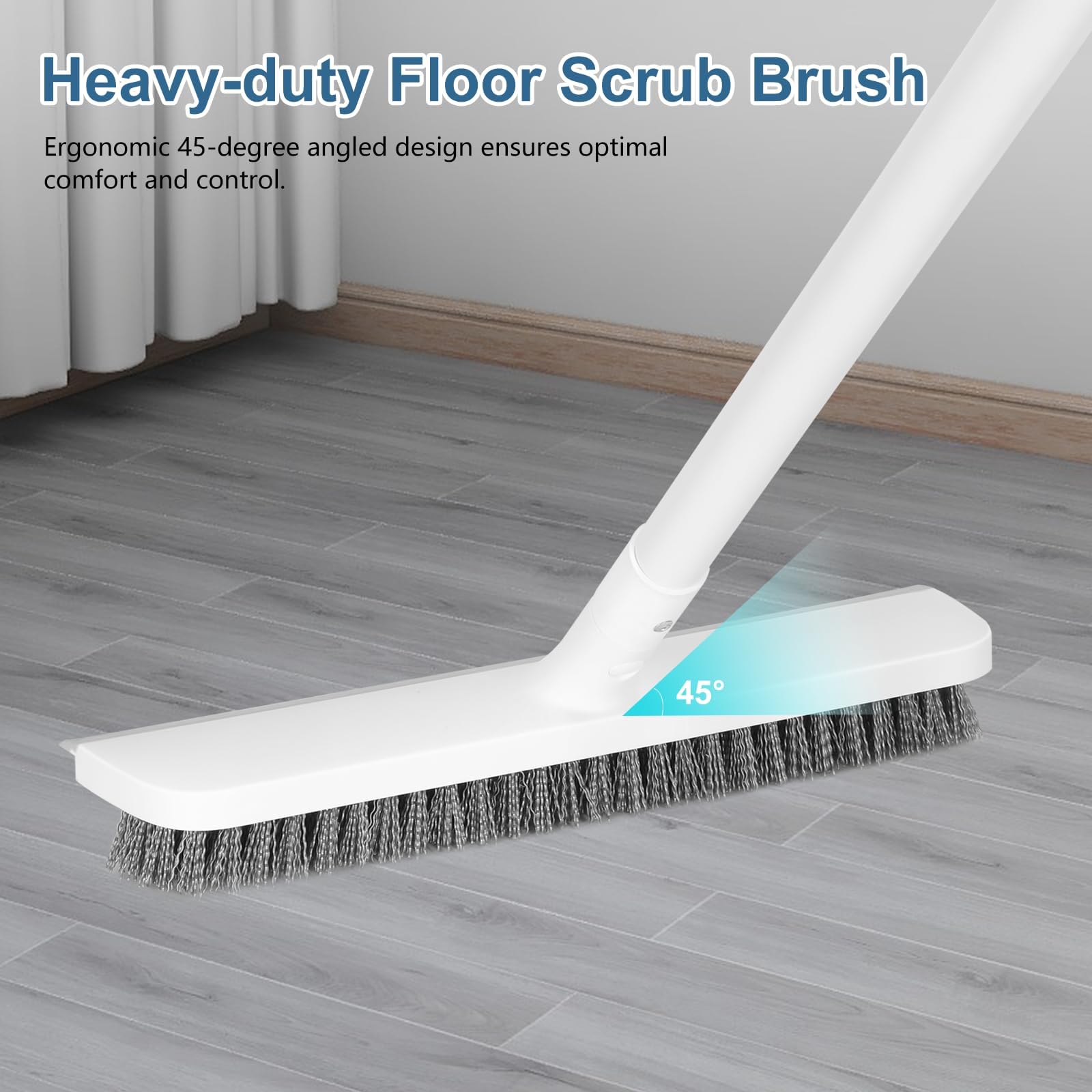 SetSail Floor Scrub Brush with 48-Inch Long Adjustable Handle 2 in 1 Scrape Brush Stiff Bristle Floor Scrubber for Cleaning Shower Bathroom Garage Kitchen Wall Deck Tub Tile