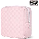Likesing 5.3" Checkered Mini Makeup Bag, Black Small Cosmetics Bag for Purse, Portable Small Makeup Pouch with Zipper, Travel Mini Toiletry Bag for Womens Girls