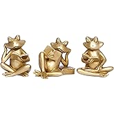 Gold Frog Figurines Set of 3 Funny Frog Gifts for Women Cute Reading Sculptures Stuff Golden Animal Statue for Book Lovers Home Decor Office Shelves Desk Living Room Table Bookshelf Literary Ornaments