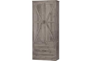 HOSTACK 70" Tall Kitchen Pantry Storage, Barn Doors Pantry Cabinet with Drawers and Adjustable Shelf, Modern Farmhouse Storage Cabinet for Kitchen, Dining Room, Living Room, Bathroom, Ash Grey