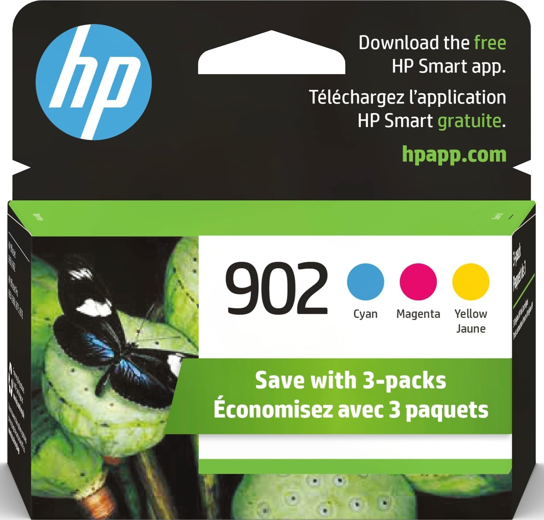Cartuchos de tinta HP 902 cian, magenta y amarillo | Funciona con OfficeJet 6950, 6960, Pro 6960, 6970 Series | T0A38AN