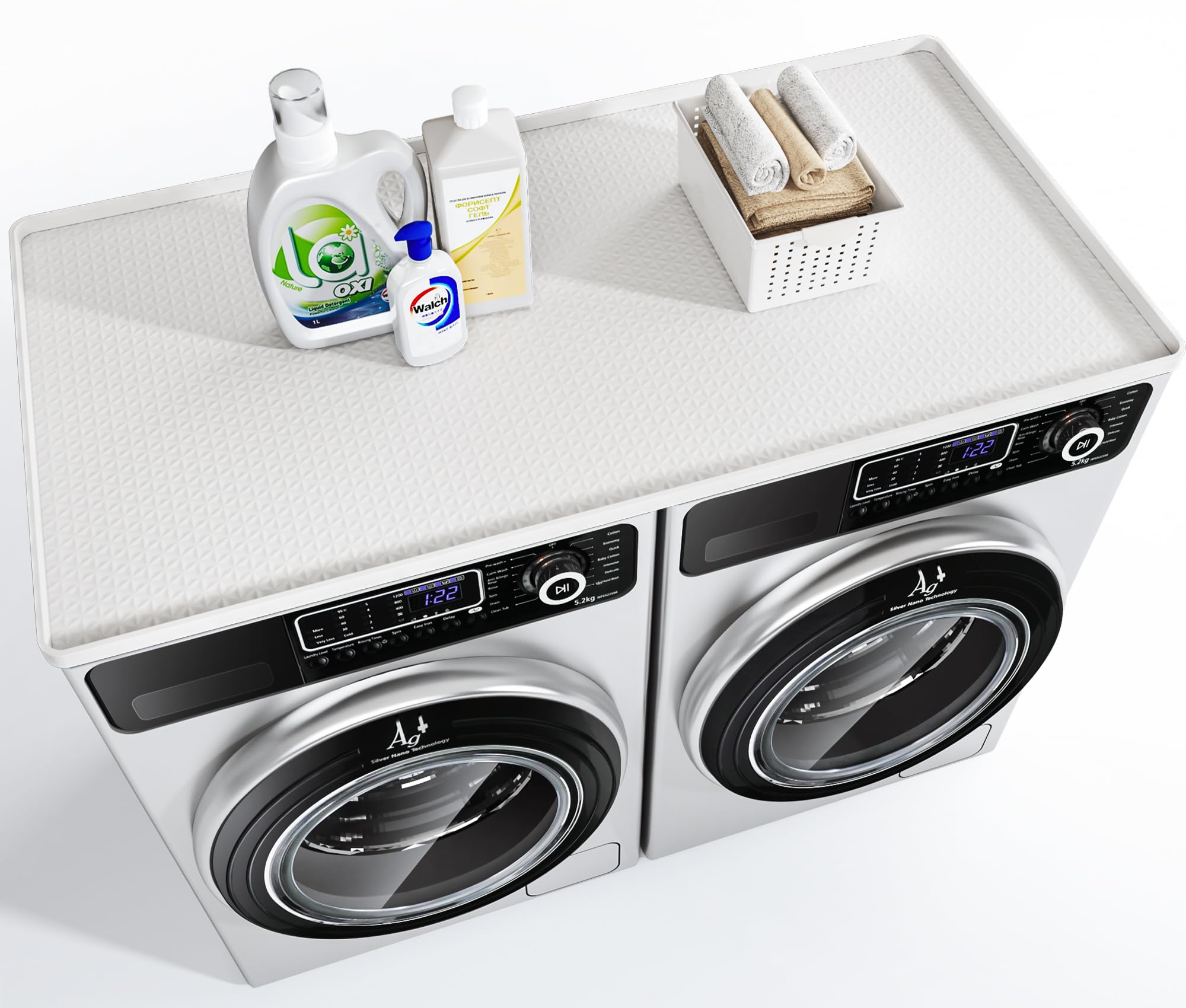 View 1 of ***ODOR ( MARIJUANA OR BO)*** Washer Dryer Countertop, 51.2" x 25.6" Large Washer and Dryer Covers for The Top, Non-Slip Waterproof Silicone Dryer Top Protector Mat, Washer Dryer Topper for Laundry Room Kitchen Home?White?