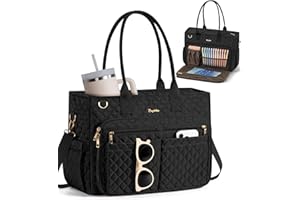 BAGSTELLAR Teacher Bags for Women, 15.6 inch Laptop Work Tote Nurse Bible Bag Quilted Shoulder Handbag for Work, Daily, School, Travel