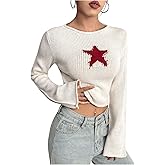 SHENHE Women's Star Print Sweater Pullover Lightweight Fashion Y2k Knit Crop Top Sweater
