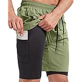 Men's 2-in-1 Athletic Running Shorts 7" Dry Fit Workout Gym Outdoor Sports Wear with Multiple Pockets Training Short