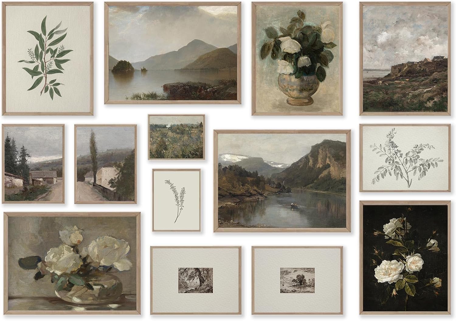 Wall Décor - Vintage Posters for Room Aesthetic,Vintage Wall Art Farmhouse Wall Decor French Country Wall Decor Canvas Botanical Wall Art Prints,Rustic Plant Cottagecor Nature Landscape Pictures for Room Bedroom Bathroom Gallery, Unframed(Botanical,14pcs)