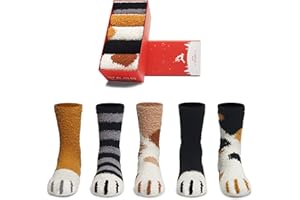 SISOSOCK Fuzzy Socks for Women Cute Cat Paw 5 Pairs Winter Fluffy Cozy Plush Slipper Socks With Gift Box for Women Girls Gifts