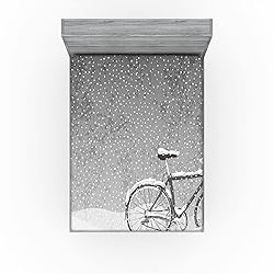 Ambesonne Winter Fitted Sheet, Bicycle Covered Snow
