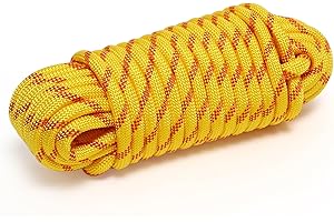 XINSHUNCAN Arborist Rope, 1/2 Inch x 50 Feet Double Braided Climbing Rope Polyester for Outdoor, Climbing, Hiking, Swing, Tree Work, Halyard, Sailing（Yellow）