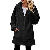 Scapodo Women's Oversized Fleece Jacket Hooded Zip-Up Cardigan Coat with Pockets Warm Winter Casual Wear for Vacation