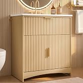 Marsail 30 Inch Bathroom Vanity with Sink, Wood Bathroom Vanities Modern Fluted Vanity Bathroom Cabinet with Drawer, Freestanding Ceramic Vanity Sinks for Bathrooms, Natural Oak