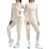 OMKAGI Workout Sets for Women Booty Leggings Matching Zipup Jacket Gym Outfits with Pockets
