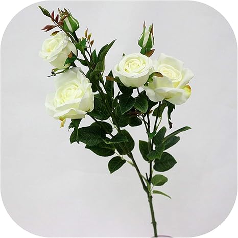 Amazon Com Magic Day 6 Heads Artificial Rose Flowers Silk Flower Bouquet Branch Fake Flower Wedding Decor Birthday Party Crafts Decor Flowers White Home Kitchen