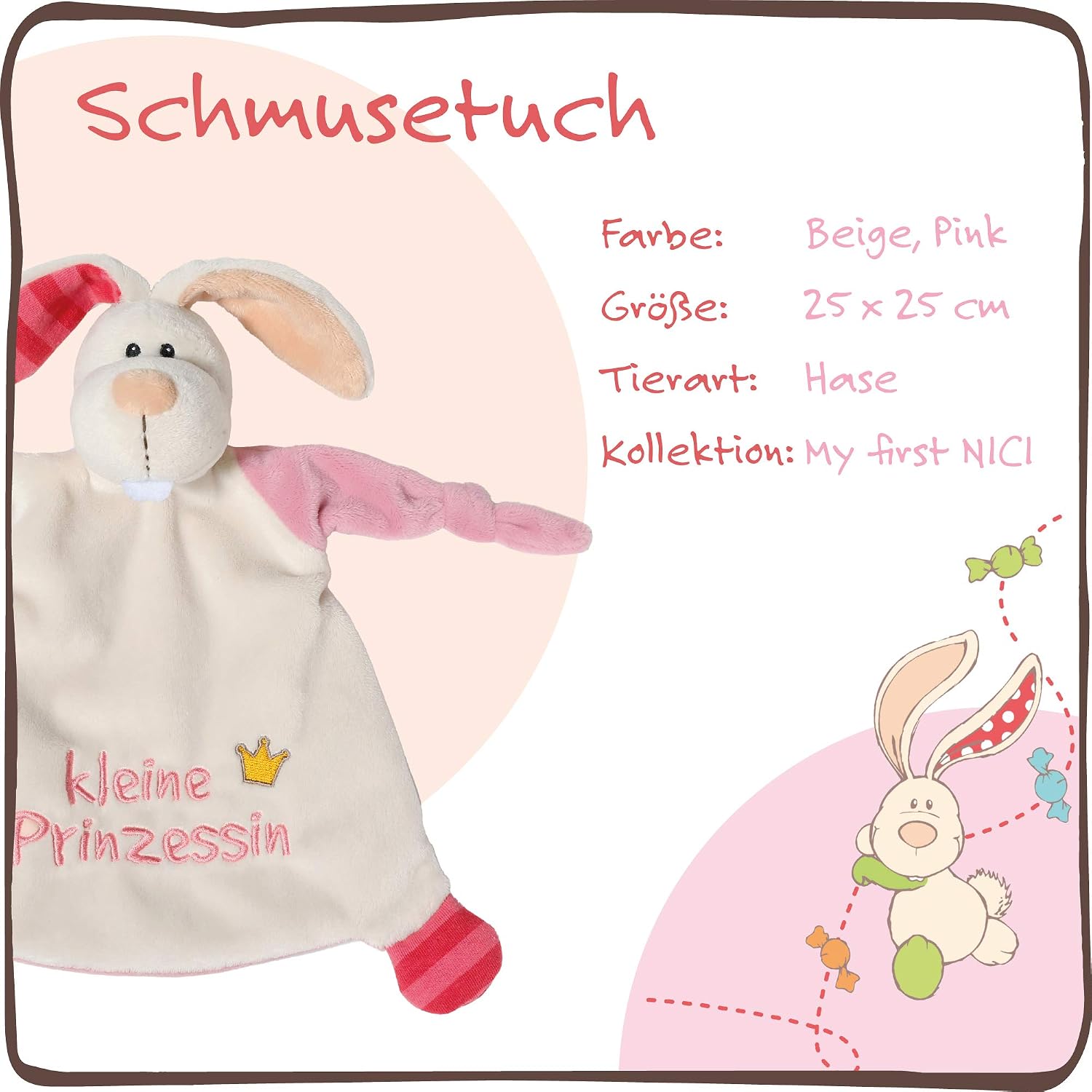 NICI Little Princess Rabbit Comforter 25 x 25 cm from 0+ Months 40042, 1 Stück (1er Pack) - Image 4