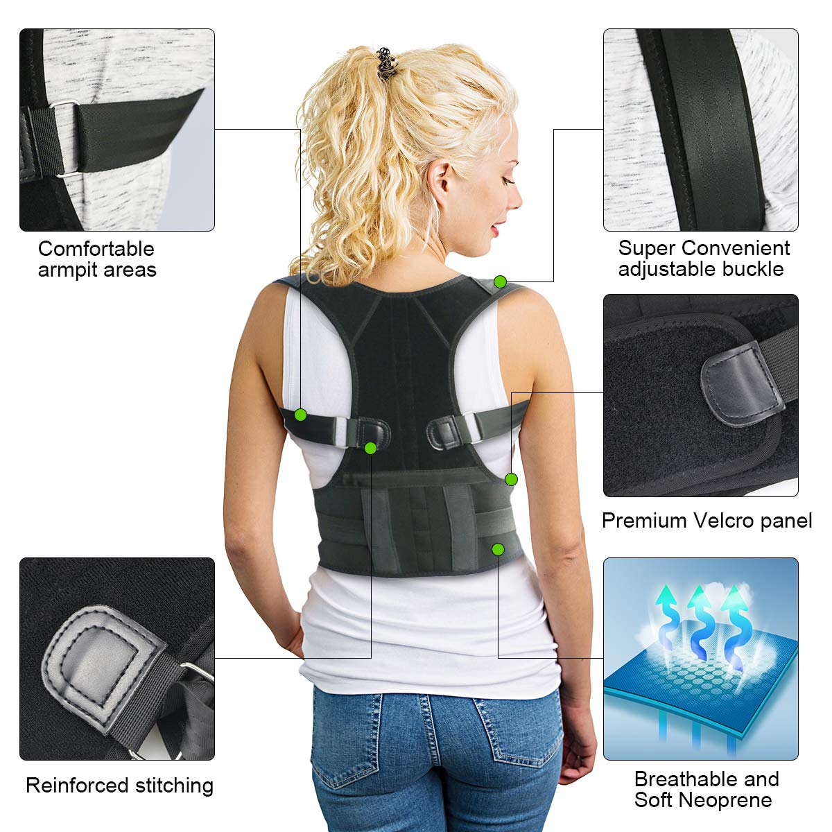 WOSTOO Rückenstützgürtel & Geradehalter zur –Haltungstrainer & Rückengürtel Gegen Rückenschmerzen–Stark Gepolsterte Gurte für Frauen und Männer, Richtmaschine Schulter L