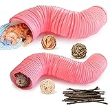 Roundler Small Animal Tunnel, 2 Pack Collapsible Plastic Guinea Pigs Tube Tunnel&3 Pack Grass Balls,Fun Toys for Hiding Train