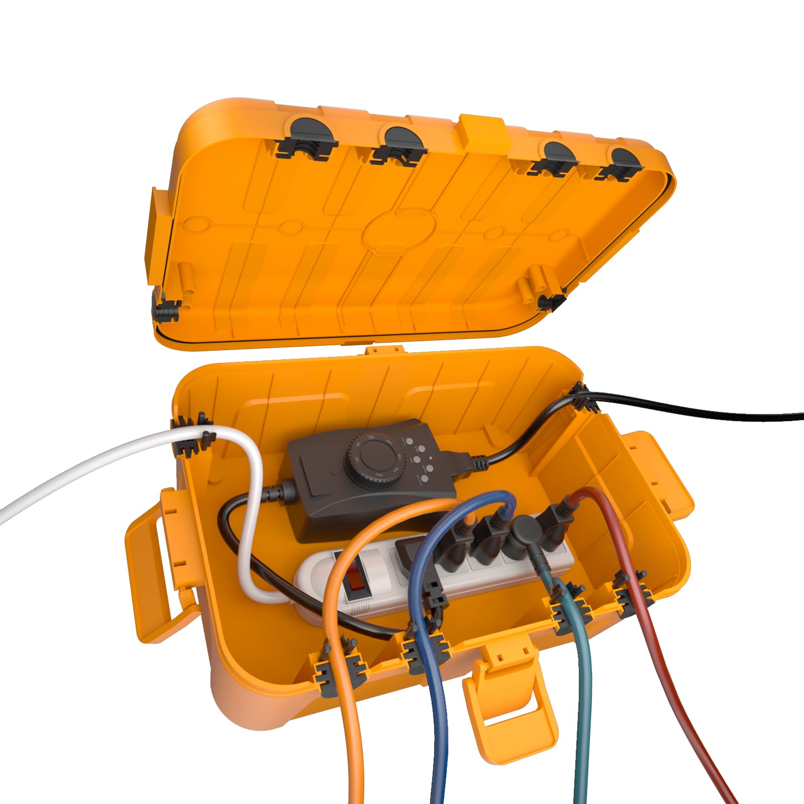 Flemoon Large Outdoor Electrical Box, IP54 Waterproof Outdoor Extension Cord Cover Weatherproof, Protect Outlet, Plug, Socket, Timer, Power Strip, Holiday Light Decoration, Orange Image