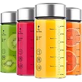 Zukro 12 oz Glass Water Bottles, 4 Pack Reusable Wide Mouth Heat-Resistant Borosilicate Glass Jars with Stainless Steel Lids for Juicing, Smoothie, Protein, Leakproof Small Juice Bottle, BPA Free