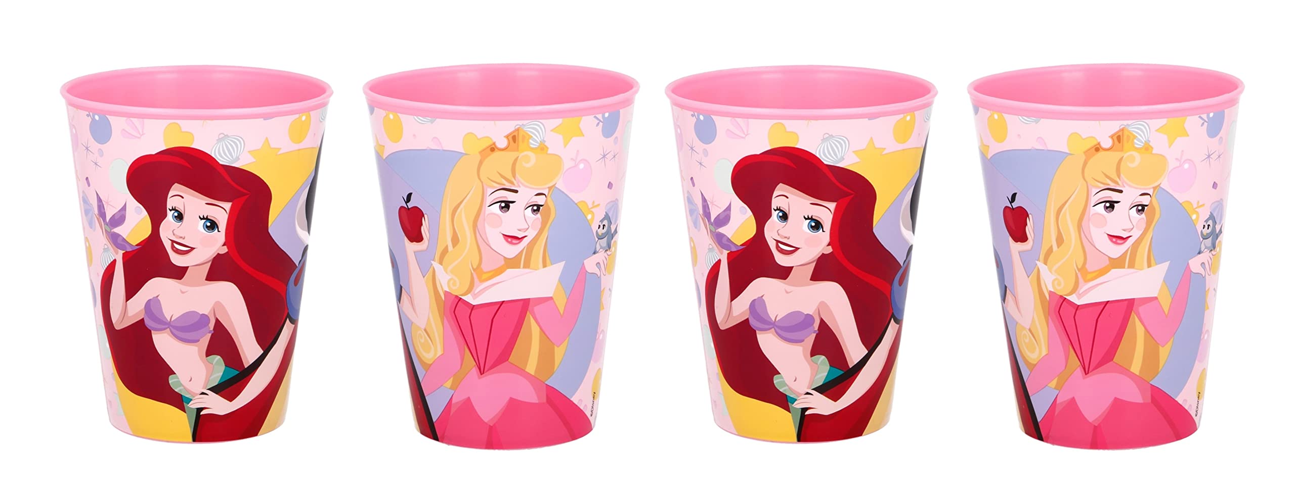 Theonoi 4 x Children's Drinking Cups 260 ml / Selectable: Minnie - Princess - Frozen - Paw Patrol Glass Plastic BPA - Gift for Girls (Princess)