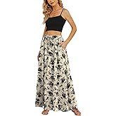 Yincro Women's Flowy Maxi Skirt Summer Pleated High Waisted Casual Long Skirts with Pockets