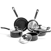 8 Piece Pots and Pans Set Non Stick, Non Stick Kitchen Cookware Set with 20cm &amp; 26cm Frying Pans and 16cm, 18cm Saucepans with Lids and 20cm casserole pot with lid, Induction Compatible Pots,Black