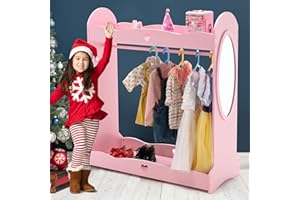 COSVALVE Kids Armoire Dress-Up Storage w/Mirror,Dress up Closet,Pink Dress up Wardrobe,Open Hanging Costume Armoire Closet w/Side Pockets, Hook,Top Shelf, Shoes Storage for Bedroom Girls Room