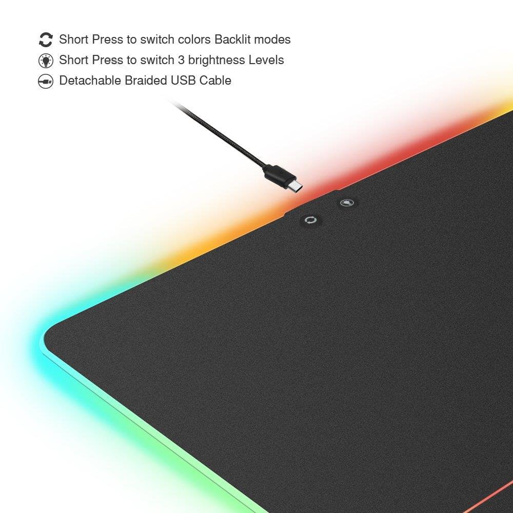 ACGAM P08 Tapis Souris LED Gaming Mouse Pad RGB Mousepad Pluggable USB 2.0 Tapis de Souris Gaming Dur de Jeu Plastique Acrylique;Autonome on/Off Boutons;Surface de Revêtement Ultra-Lisse et Durable