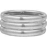 Emibele Gold Bangles Bracelet Set for Women, 18K Gold Plated Chunky Stainless Steel Non Tarnish Stretch Bracelet Stack, Flexible Wide Wristband Bangle Layered Snake Chain Bracelets