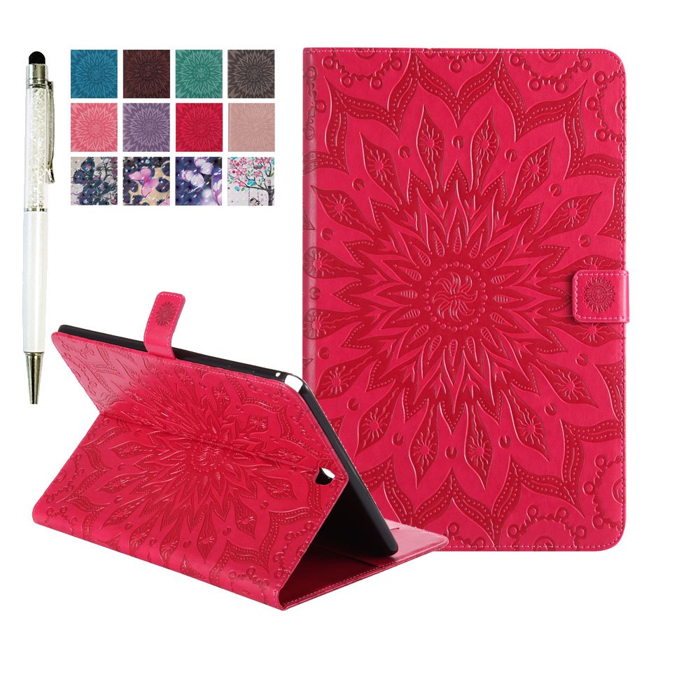 Samsung Galaxy Tab A 9.7 SM-T550 Case Cover, MiusiCase Flower Relief Pattern PU Leather Flip Protective Stand Case Cover for Samsung Galaxy Tab A 9.7 SM-T550 / SM-P550.(Sunflower red)