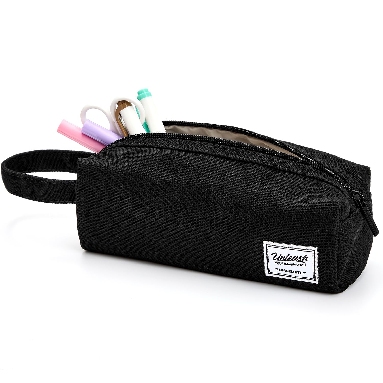 Pencil Case Pouch Box Bag School Supplies Girls Boys Kids, Cute Preppy Stuff Large Big Capacity Aesthetic Canvas Pen Organizer, Back to College Stationary, Black, Simple Style, 1200ml