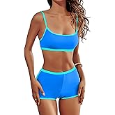 AngiMelo High Waisted Bikini Sets for Women Two Piece Tummy Control Swimsuits Modest Bathing Suit Shorts Swim Suits Teens