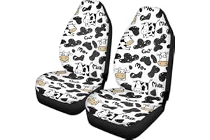 Pehede Car Seat Cover Cartoon Spotted Cow Front for Cars, Easy to Install Cover Set, Accessories Auto Trucks Van SUV,2 Packs