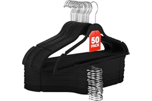 Flysums Heavy Duty Plastic Hangers, 50 Pack Rubber Coating Non Slip Coat Hangers with Shoulder Grooves, Suit Hangers with 360° Swivel Hook, Space Saving Organizer for Bedroom Closet, Black