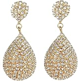 1920s Great Gatsby Art Deco Earrings - Clip On and Pierced Rhinestone Crystals Teardrop Dangle Statement Chandelier Drop for Women
