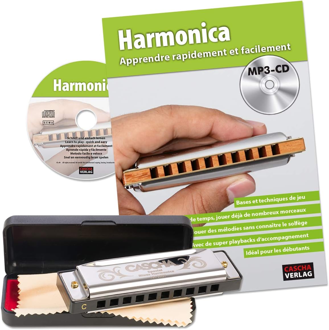 CASCHA Harmonica set débutant avec livre, apprenez à jouer de l