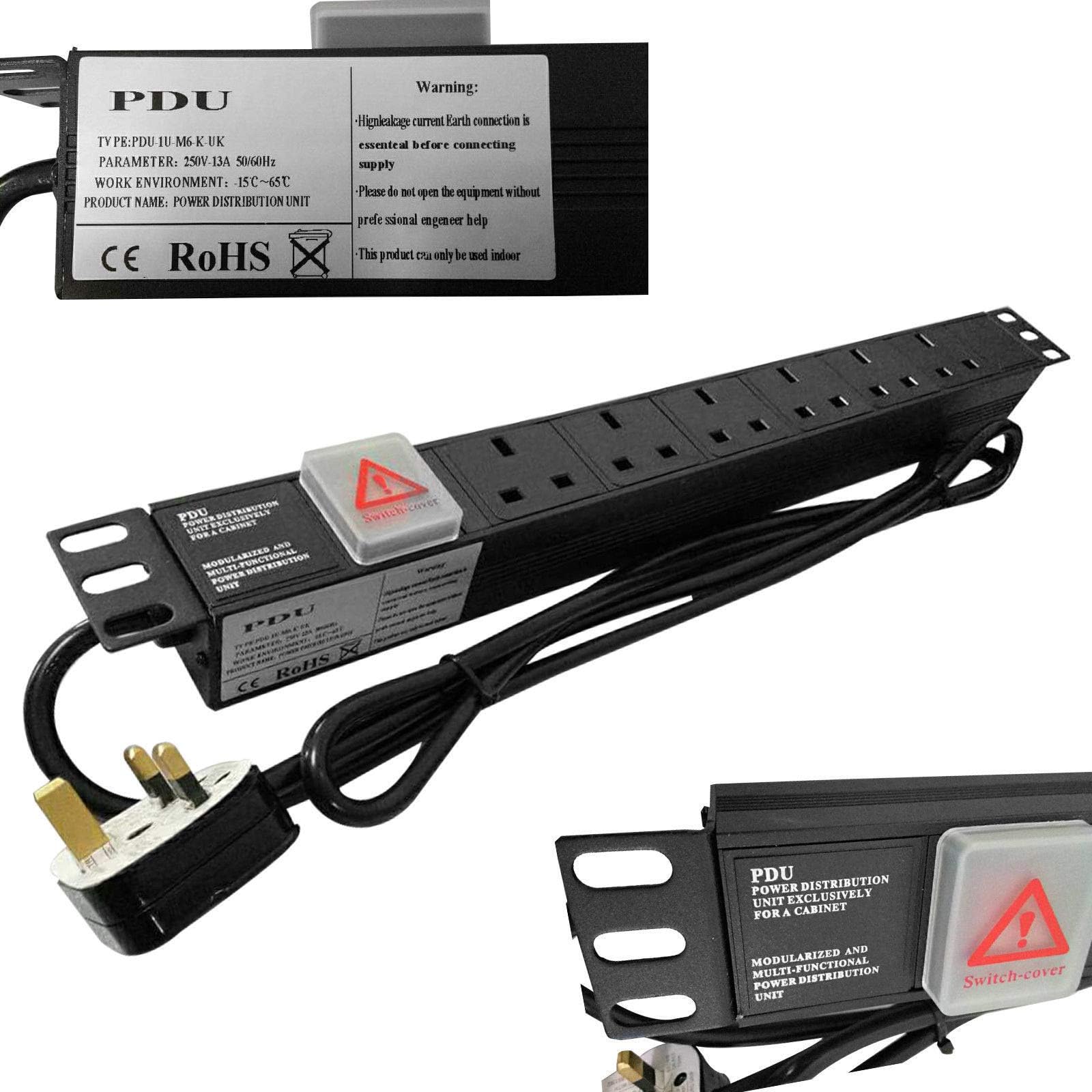 Walgreen® 19" 6 Way UK Mains Power Distribution Strip Unit Extension PDU Data Rack Cabinet