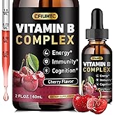 CFILIHTC Vitamin B Complex Liquid Drops, B Vitamins Complex Supplement with B1, B2, B3, B5 B6, B7, B9 & Methyl B12 Drops for Adults & Kids, Vegan, Cherry Flavor