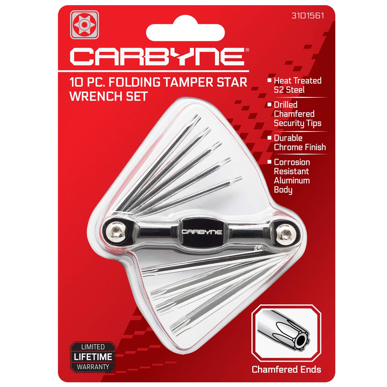 Carbyne 10-Piece Folding Tamper Proof Star (Torx) Wrench Set, Includes T-6 to T-30. Heat Treated S2 Steel
