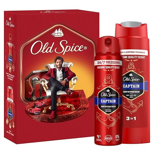 Old Spice Gentleman Gift Set For Men With Captain Deodorant Spray And Shower Gel, 24/7 Fressshhh With Daily Use, Long Lasting Perfume Quality Scent