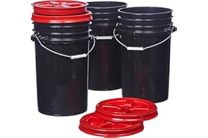 Consolidated Plastics 7 Gallon Black Food Grade Buckets + Red Gamma Seal Lids, BPA Free Container Storage, Durable HDPE Pails, Made in USA (3 Pack)