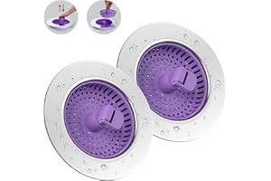 Hibbent 2 Pack Universal 3 in 1 Kitchen Sink Drain Strainer with Sink Stopper, Chrome Stainless Steel Wraped Shell, Anti-Clog
