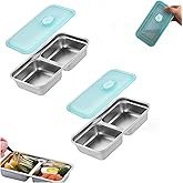 AJORR Grab and Go Stainless Steel Double Compartment Snack Containers, Reusable with Lids, Secure-Lid Lunch Box for Snacks, Dips, Travel, Takeout & Outdoor Camping (2pcs)